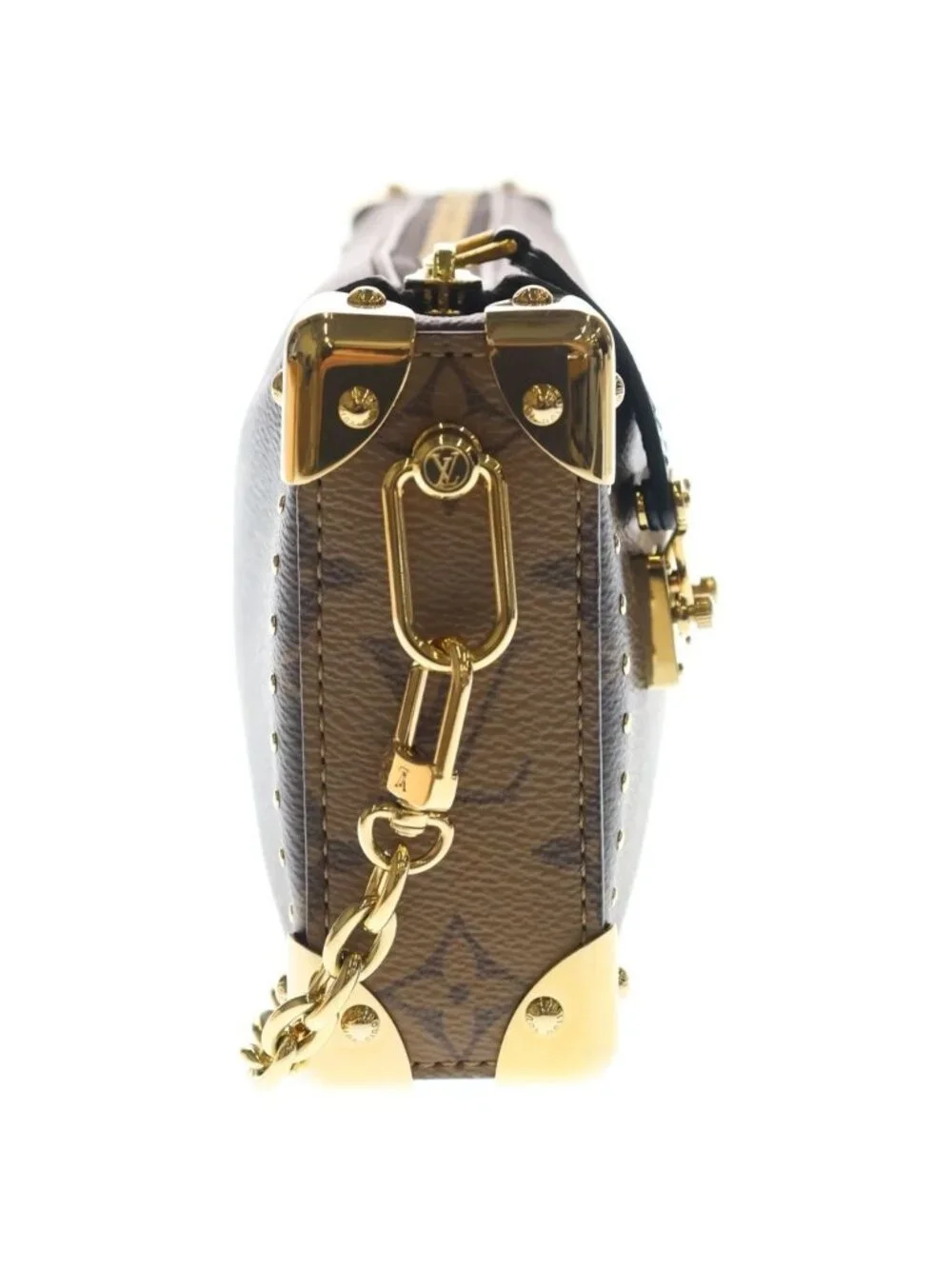 Louis Vuitton Monogram Slim Trunk 2-Way Shoulder Bag Chain Brown Leather Gold